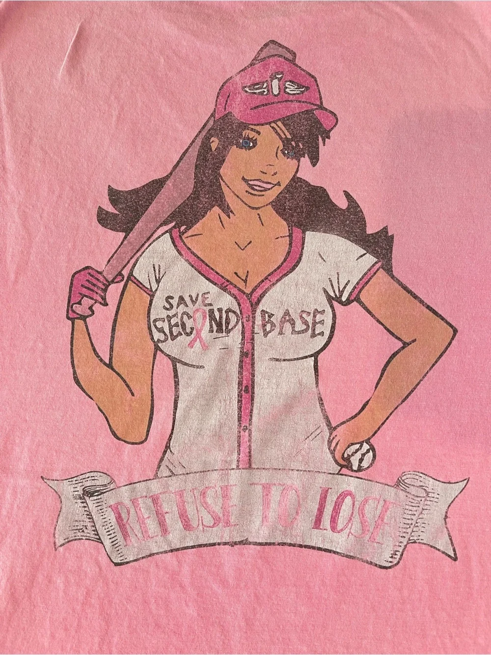 Breast Cancer Awareness Pink 'Save Second Base' Graphic Baseball Tee